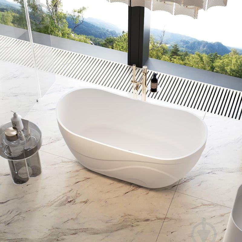 Cada de baie, compozit mineral, ventil inclus alb, freestanding, Alb Lucios,170x78 cm, Calista