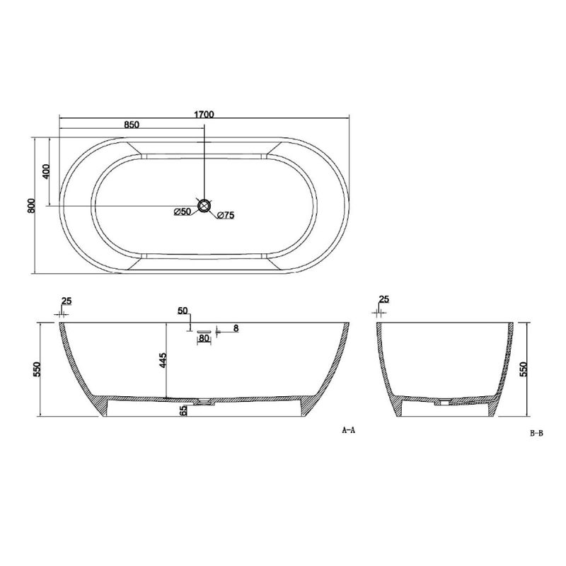 Cada de baie, CristalMood, freestanding, culoarea graului, transparent, 170x80 cm, ventil inclus, Sole