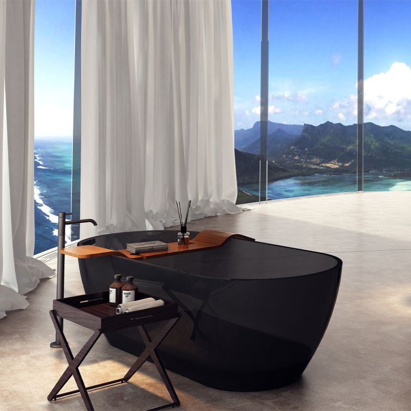 Cada de baie, CristalMood, freestanding, Negru transparent, 170x80 cm, ventil inclus, Sole