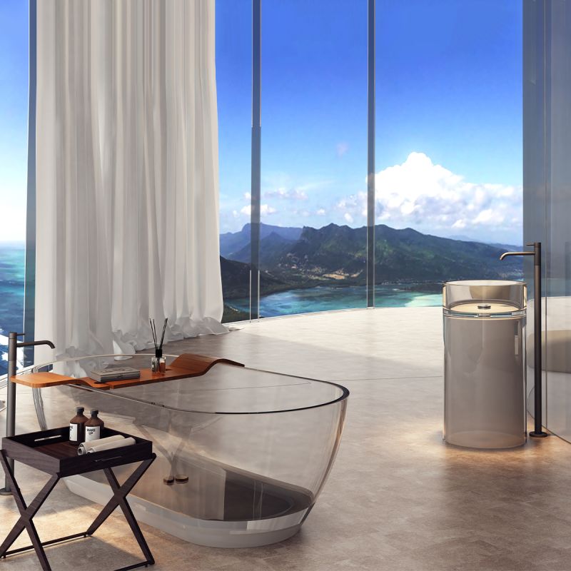 Cada de baie, CristalMood, freestanding, transparent, 170x80 cm, ventil inclus, Sole