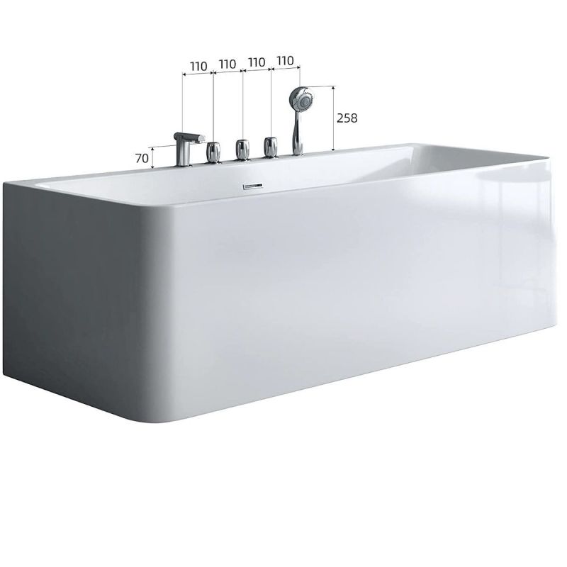 Cada de baie EGO 601S, freestanding, 170 sau 180 x 80 cm, baterie integrata cu finisaj crom, acril sanitar termoactiv, alb