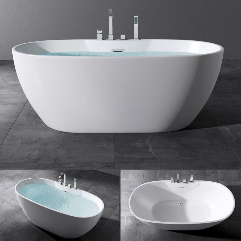 Cada de baie EGO 605, freestanding, 170 cm, baterie integrata cu finisaj crom, acril sanitar termoactiv, alb