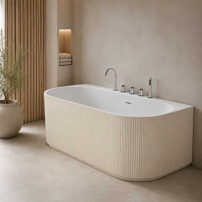 Cada de baie, freestanding, 170x80 cm, baterie si ventil inclus, Jasmine Mat exterior si Alb Lucios interior , Acril, Eden