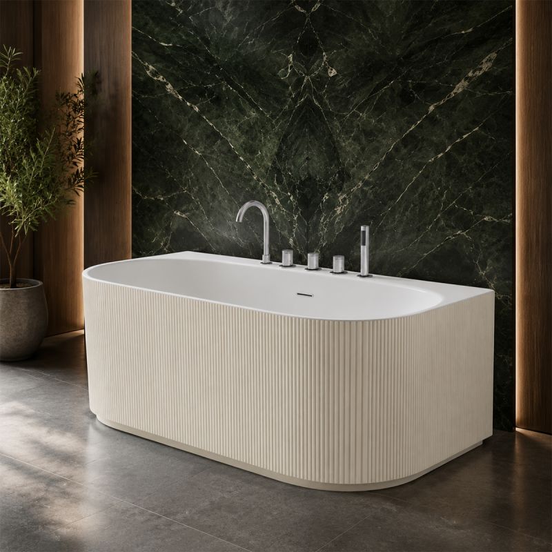 Cada de baie, freestanding, 170x80 cm, baterie si ventil inclus, Jasmine Mat exterior si Alb Lucios interior , Acril, Eden