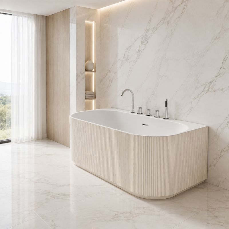 Cada de baie, freestanding, 170x80 cm, baterie si ventil inclus, Jasmine Mat exterior si Alb Lucios interior , Acril, Eden