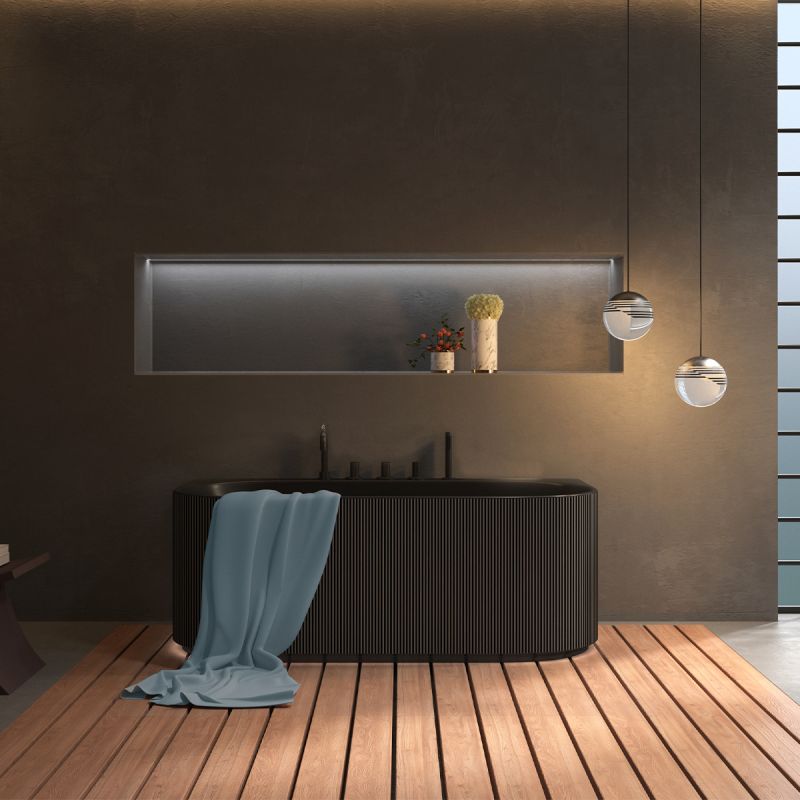 Cada de baie, freestanding, 170x80 cm, baterie si ventil inclus, Negru Mat interior/exterior, Acril, Eden