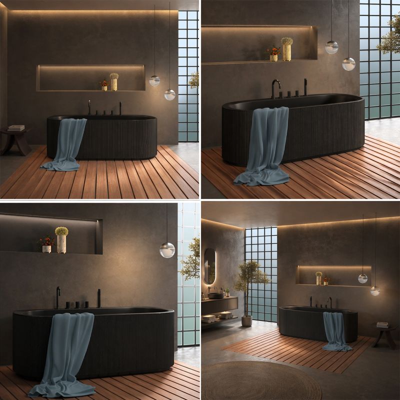Cada de baie, freestanding, 170x80 cm, baterie si ventil inclus, Negru Mat interior/exterior, Acril, Eden