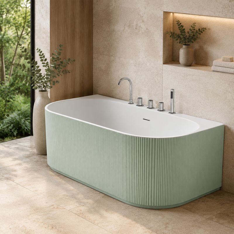 Cada de baie, freestanding, 170x80 cm, baterie si ventil inclus, Verde Mint Mat exterior si Alb Lucios interior , Acril, Eden