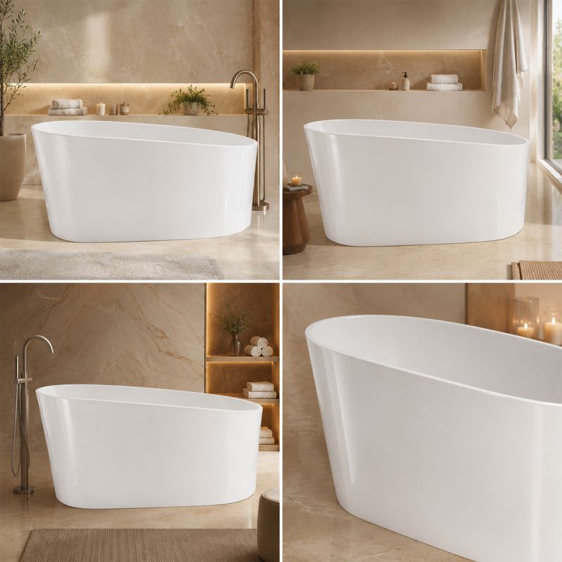 Cada de baie, freestanding, Acril, ventil alb inclus, culoarea Alb Lucios, 140x70 cm, Avelis