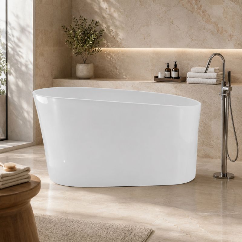 Cada de baie, freestanding, Acril, ventil alb inclus, culoarea Alb Lucios, 140x70 cm, Avelis