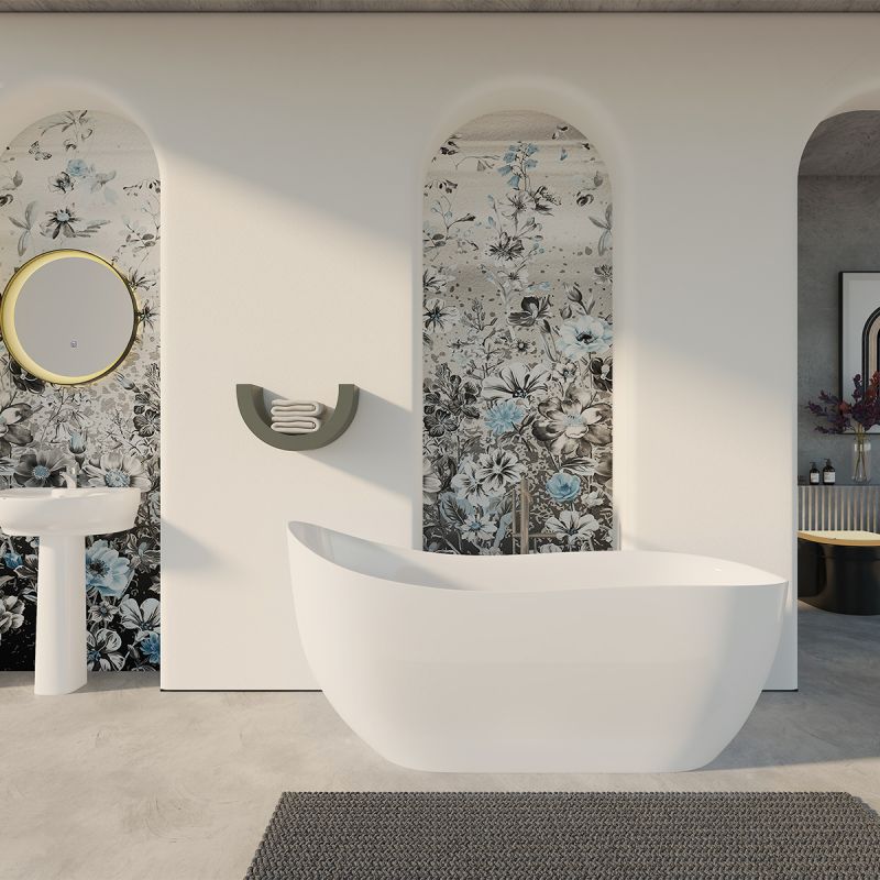 Cada de baie, freestanding, Acril, ventil inclus, Alb Lucios, 170-180 x 75 cm, Liza