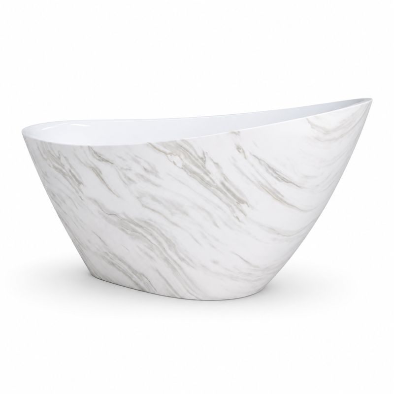 Cada de baie, freestanding, acril, ventil, preaplin crom inclus, Alb Calacatta exterior Alb Lucios interior, 160x80 cm, Cairo