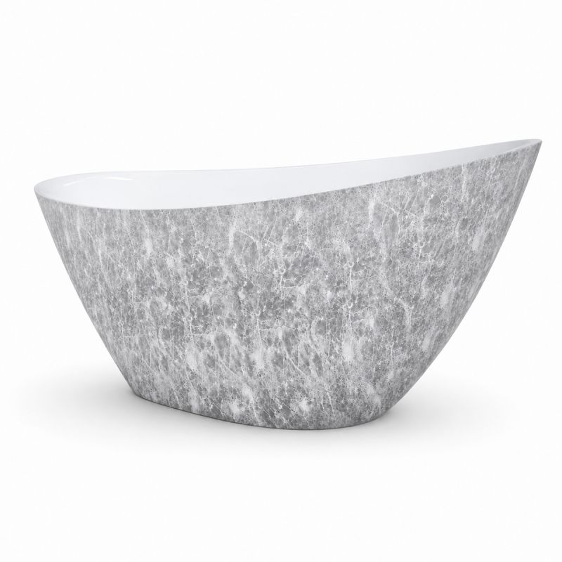 Cada de baie, freestanding, acril, ventil, preaplin crom inclus, Piatra naturala exterior Alb Lucios interior, 160x80 cm, Cairo