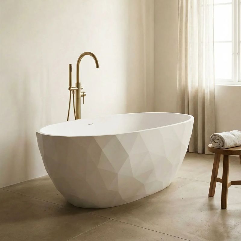 Cada de baie, freestanding, acril, ventil si preaplin crom inclus, Alb lucios exterior Alb Mat interior, 170x80 cm, Valencia