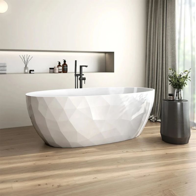 Cada de baie, freestanding, acril, ventil si preaplin crom inclus, Alb lucios exterior Alb Mat interior, 170x80 cm, Valencia