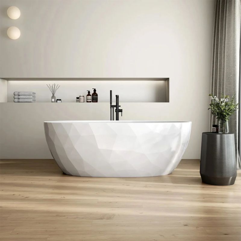 Cada de baie, freestanding, acril, ventil si preaplin crom inclus, Alb lucios exterior Alb Mat interior, 170x80 cm, Valencia