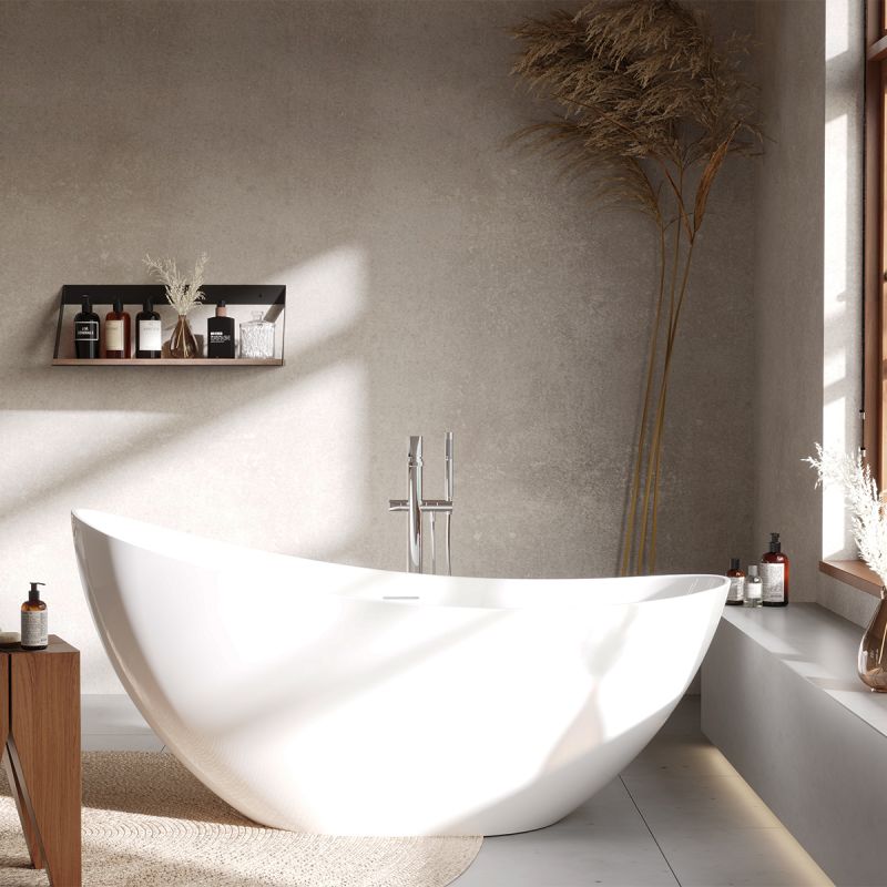 Cada de baie, freestanding, acril, ventil si preaplin crom inclus, Alb lucios interior/exterior, 160x80 cm, Cairo