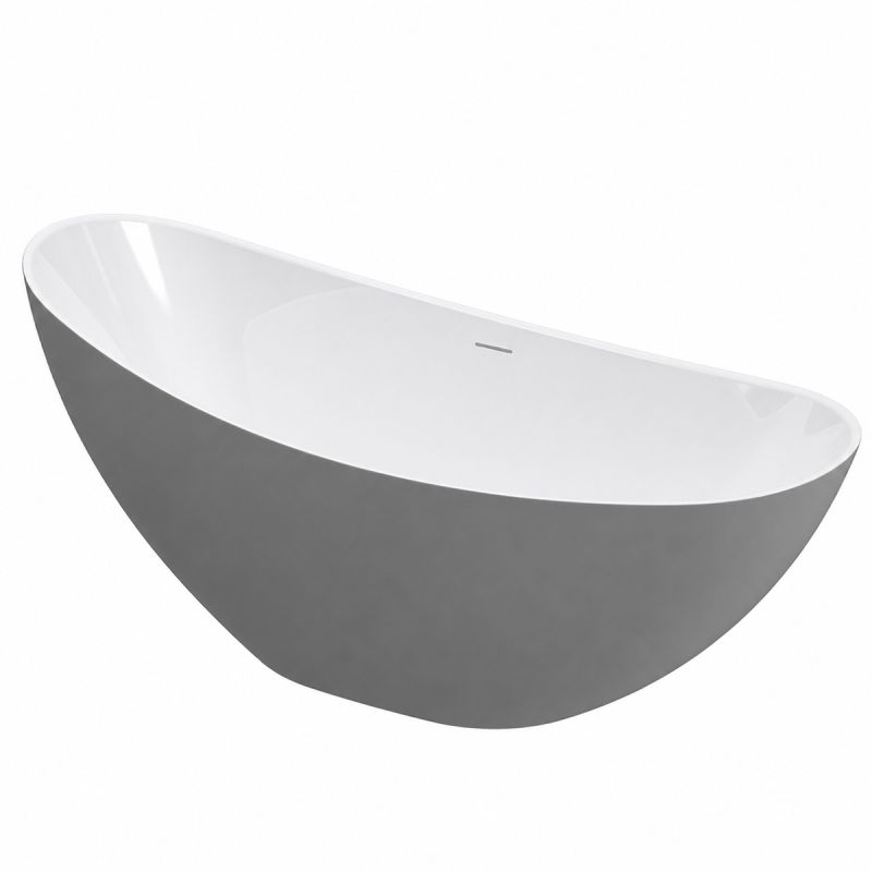Cada de baie, freestanding, acril, ventil si preaplin crom inclus, Gri Mat exterior Alb Lucios interior, 160x80 cm, Cairo