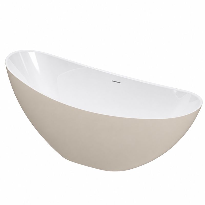 Cada de baie, freestanding, acril, ventil si preaplin crom inclus, Jasmine Mat exterior Alb Lucios interior, 160x80 cm, Cairo
