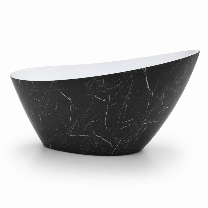 Cada de baie, freestanding, acril, ventil si preaplin crom inclus, Negru Marquina exterior Alb Lucios interior, 160x80 cm, Cairo