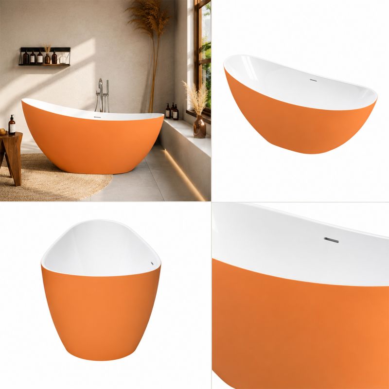 Cada de baie, freestanding, acril, ventil si preaplin crom inclus, Orange Mat exterior Alb Lucios interior, 160x80 cm, Cairo