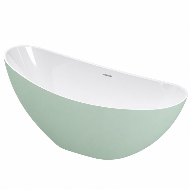 Cada de baie, freestanding, acril, ventil si preaplin crom inclus, Verde Mint Mat exterior Alb Lucios interior, 160x80 cm, Cairo