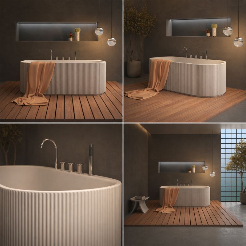 Cada de baie, freestanding, Alb lucios interior/exterior, 170x80 cm, baterie si ventil inclus, Acril, Eden