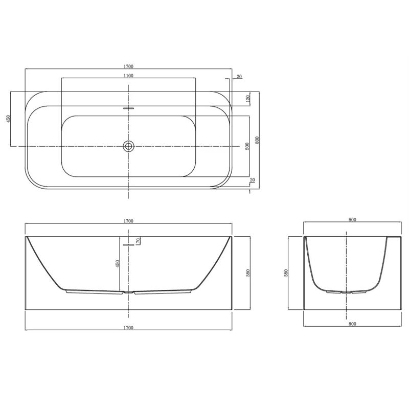 Cada de baie, freestanding, baterie si ventil inclus, Acril, Alb Lucios, 160-170 x 80 cm, Granada