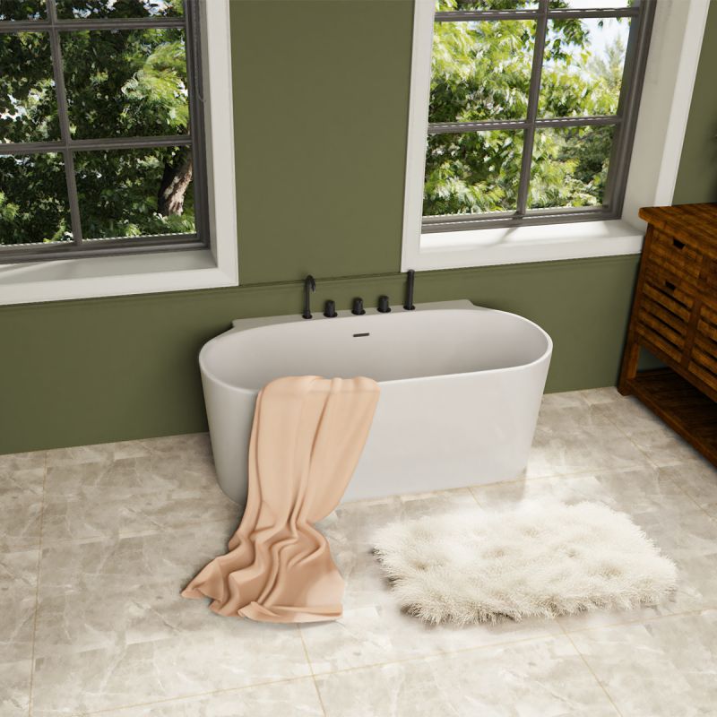 Cada de baie, freestanding, baterie negru mat si ventil inclus, Acril, Alb Lucios,  170 x 80 cm, Miraj