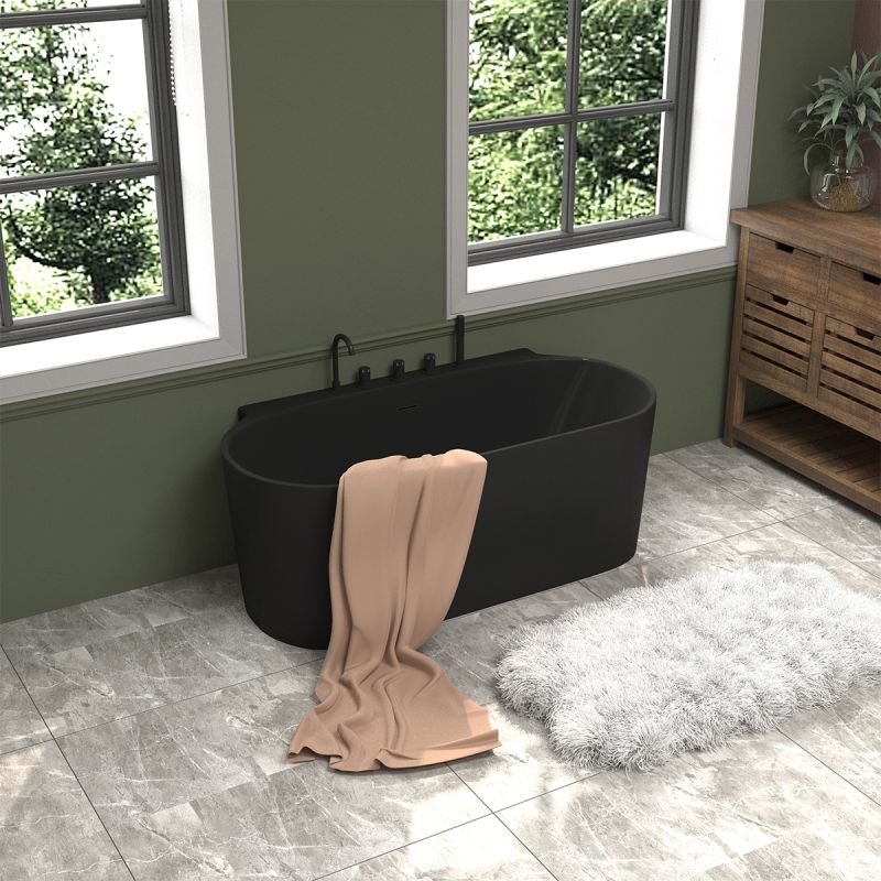 Cada de baie, freestanding, baterie si ventil inclus, Negru Mat, Acril, 170x80 cm Miraj