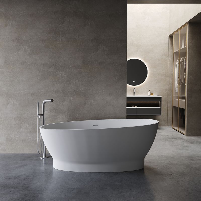 Cada de baie, freestanding, compozit mineral, ventil alb inclus, Alb Lucios, 160x83 cm, Edena