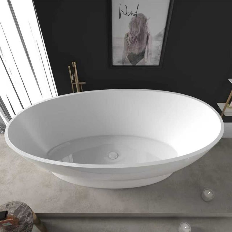 Cada de baie, freestanding, compozit mineral, ventil alb inclus, Alb Lucios, 160x83 cm, Edena