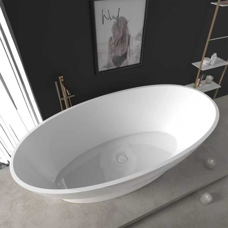 Cada de baie, freestanding, compozit mineral, ventil alb inclus, Alb Lucios, 160x83 cm, Edena