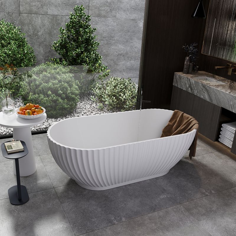 Cada de baie, freestanding, compozit mineral, ventil alb inclus, Alb Lucios, 170x80 cm, Bali