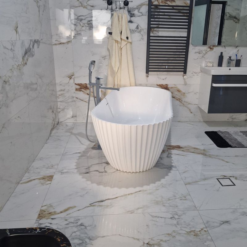 Cada de baie, freestanding, compozit mineral, ventil alb inclus, Alb Lucios, 170x80 cm, Bali