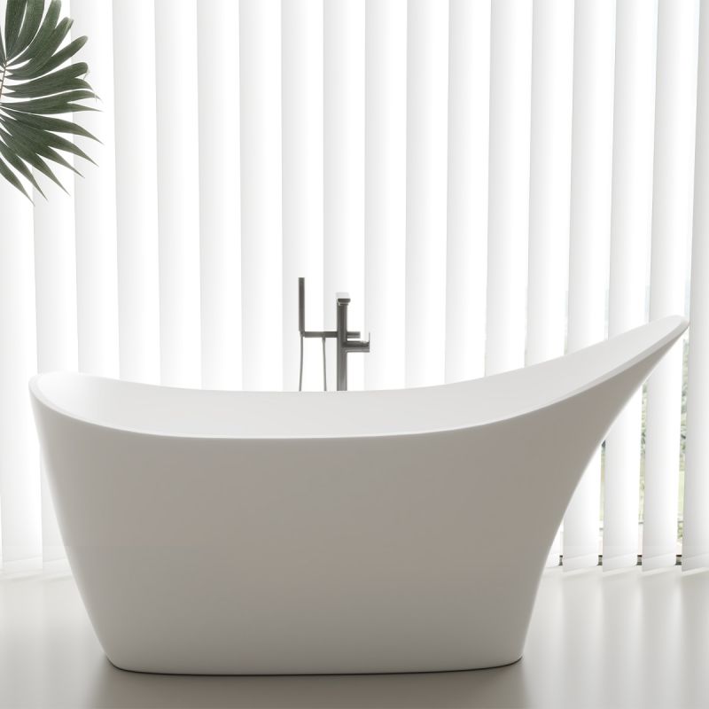 Cada de baie, freestanding, compozit mineral, ventil alb inclus, Alb Lucios, 172x74 cm, Evelin
