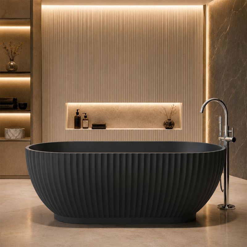 Cada de baie, freestanding, compozit mineral, ventil inclus, Antracit Mat, 170x80 cm, Bali