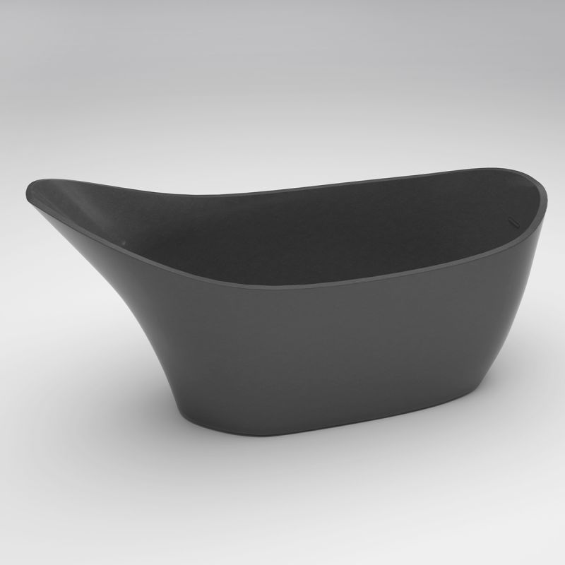 Cada de baie, freestanding, compozit mineral, ventil negru inclus, Negru Mat, 172x74 cm, Evelin