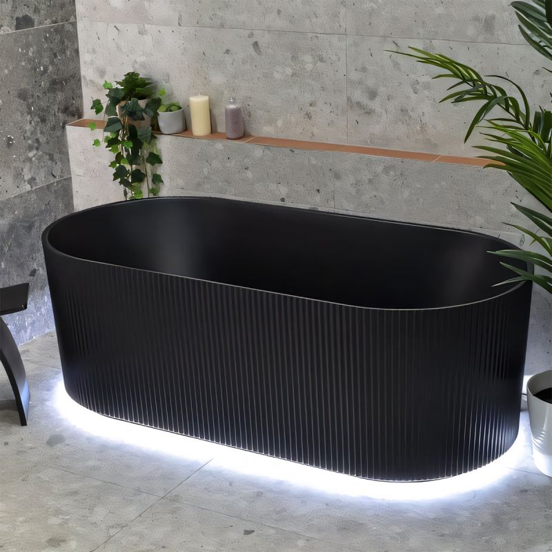 Cada de baie, freestanding, Iluminare Led, senzor miscare,  Acril, ventil  inclus, Negru Lucios, 170x80 cm, Eliza