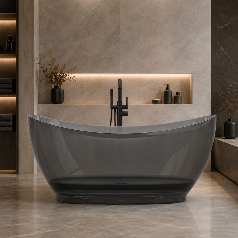 Cada de baie, freestanding, Rasina, ventil crom inclus, culoarea Gri Fumuriu, transparent, 170x80 cm, Selora