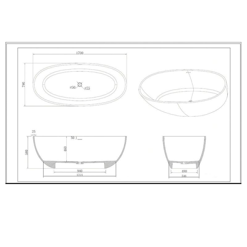 Cada de baie Lulu, Compozit Coroian, Alb, 170 sau 180 cm, Izolare termica, Freestanding