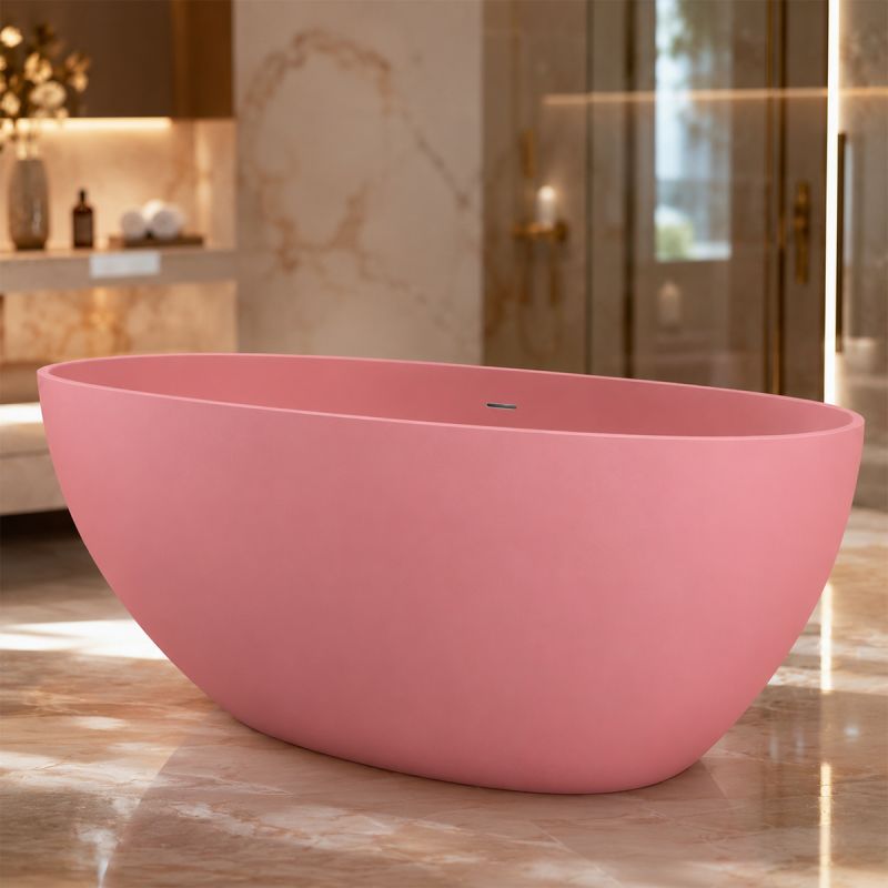 Cada de baie, Roz somon Mat, compozit mineral, freestanding, ventil crom inclus, 170x78 cm, Aveline