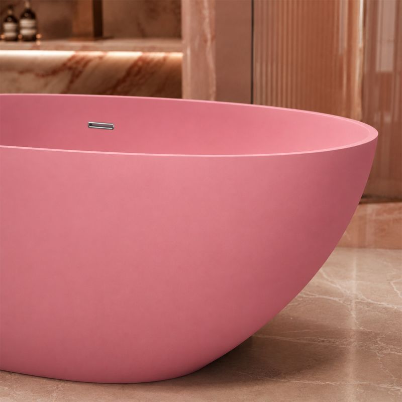 Cada de baie, Roz somon Mat, compozit mineral, freestanding, ventil crom inclus, 170x78 cm, Aveline