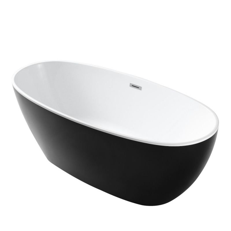 Cada de baie Zinon, Acril sanitar, Alb Lucios Interior, Negru Lucios Exterior, 160 sau 170 cm, izolare termica, freestanding