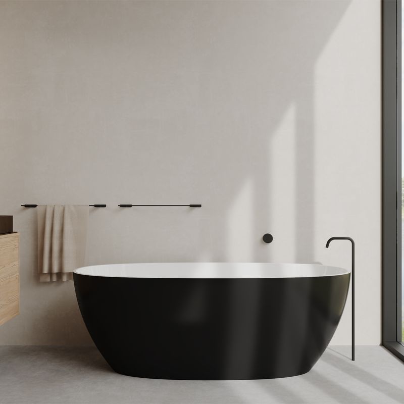 Cada de baie Zinon, Acril sanitar, Alb Lucios Interior, Negru Lucios Exterior, 160 sau 170 cm, izolare termica, freestanding