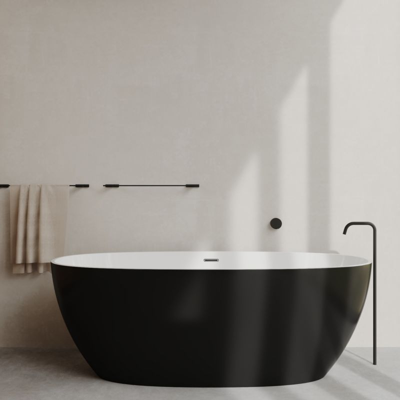 Cada de baie Zinon, Acril sanitar, Alb Lucios Interior, Negru Lucios Exterior, 160 sau 170 cm, izolare termica, freestanding