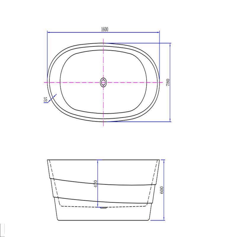 Cada Freestanding EGO Saona, 160x78 cm, acril sanitar, alb lucios, design Exclusivist
