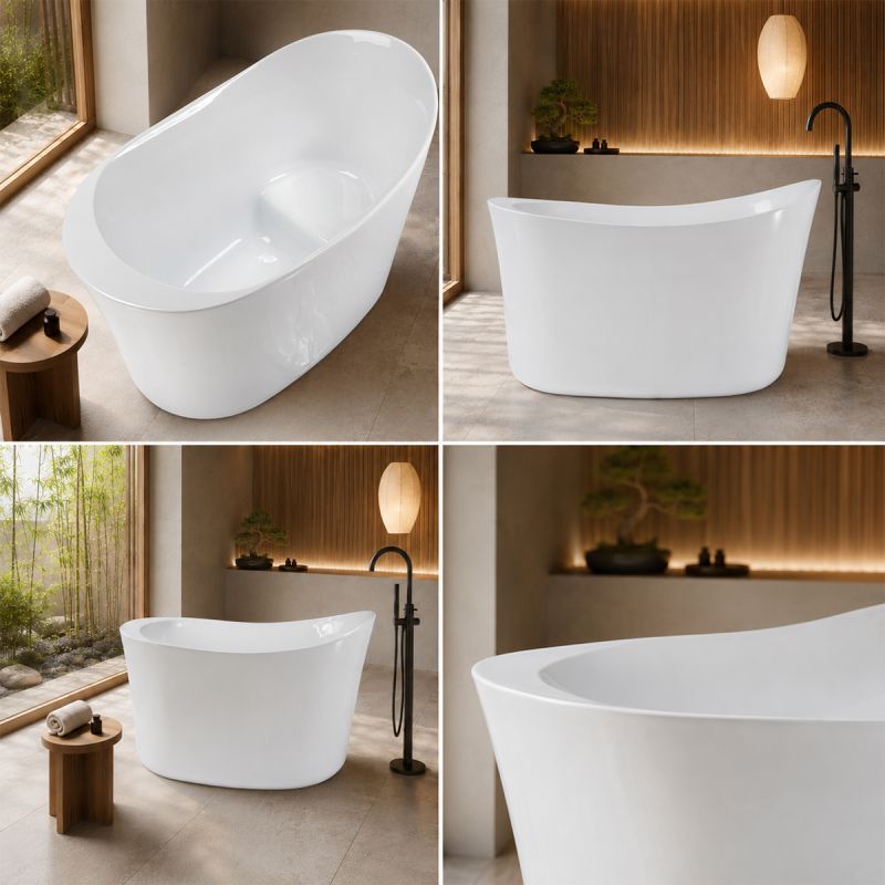 Cada tip japonez, freestanding, Acril, ventil crom inclus, culoarea Alb Lucios, 120x80 cm, Nubia