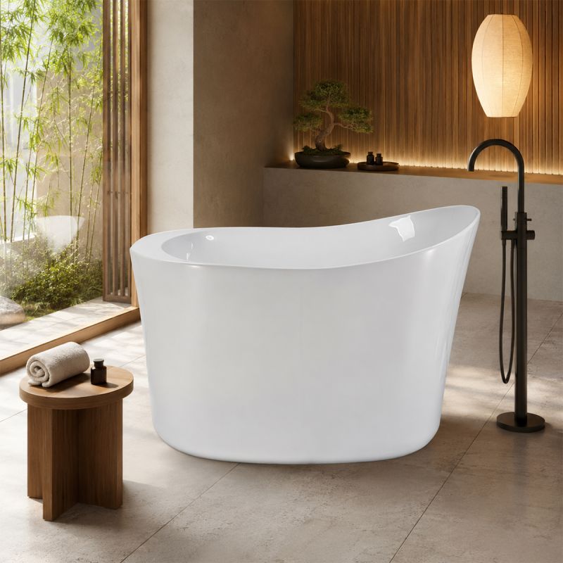 Cada tip japonez, freestanding, Acril, ventil crom inclus, culoarea Alb Lucios, 120x80 cm, Nubia