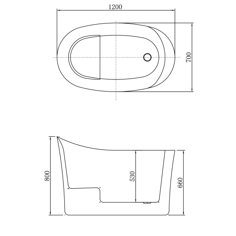 Cada tip japonez, freestanding, Acril, ventil crom inclus, culoarea Alb Lucios, 120x80 cm, Nubia